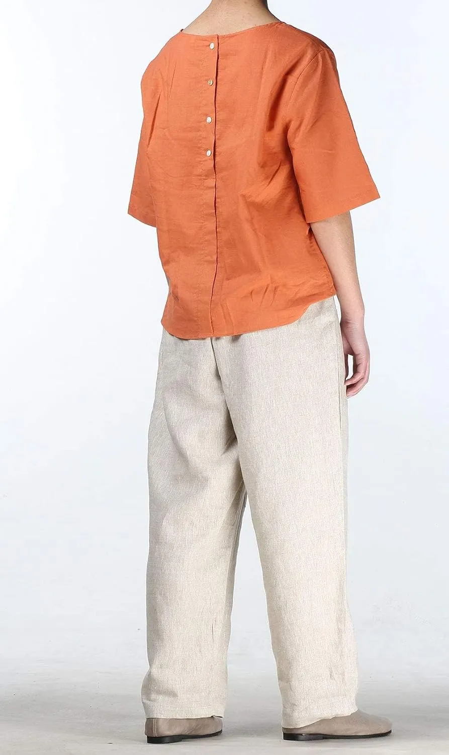 Minibee Women's Wide Leg Harem Pants Cotton Linen Striped Casual Palazzo Pants with Pockets