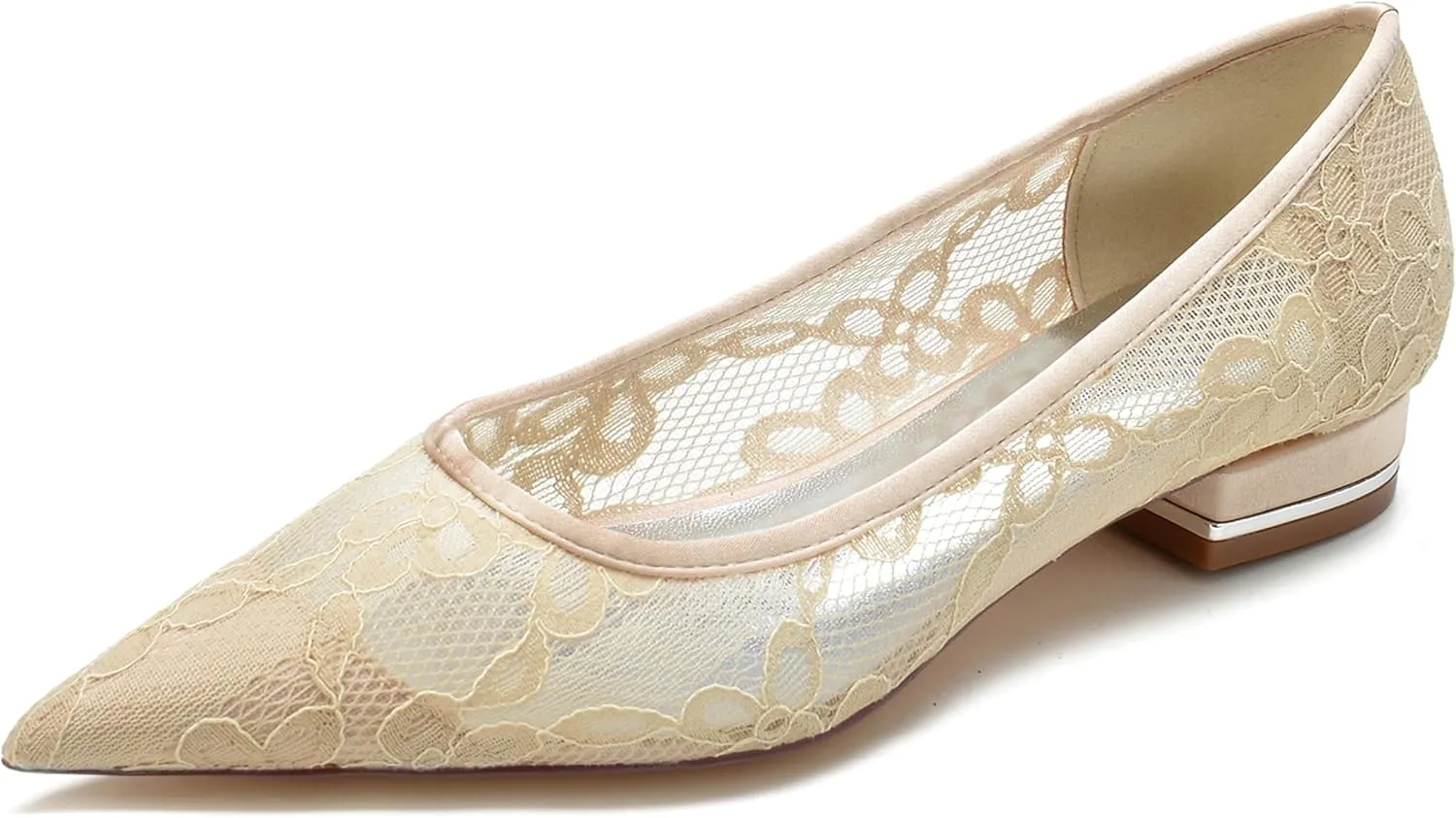 Minishion Comfortable Womens Teen Girl Wedding Flats Elegant Lace Slip on Evening Prom Shoes BR152