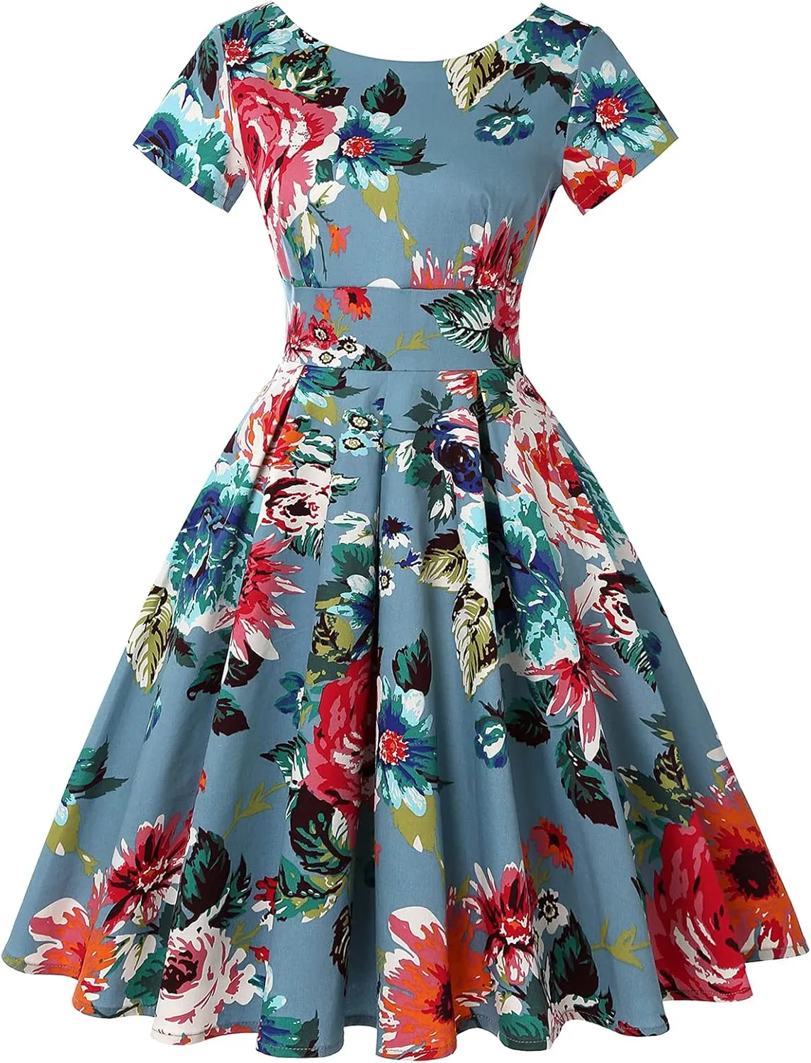 MINTLIMIT Women's 1950s Retro Vintage Rockabilly Short Sleeve Cocktail Party Swing Dress