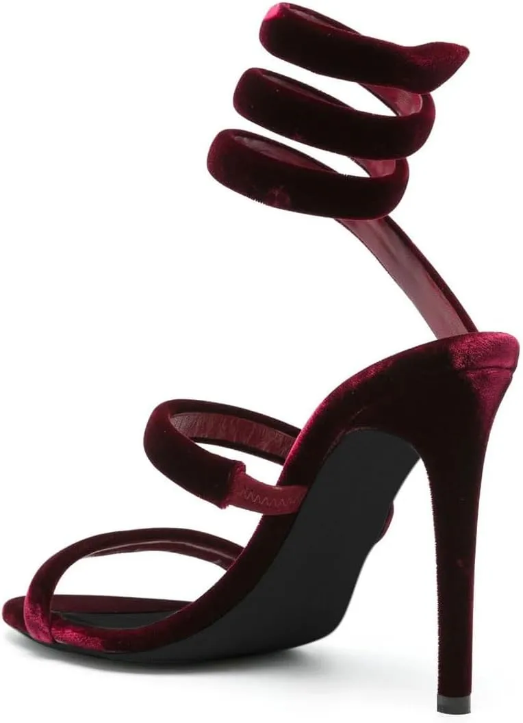 miss left Women Sexy Ankle Strappy Sandals Soft Velvet Open Round Toe Pumps Stiletto High Heel Pull On Shoes for Wedding Event Dress Size 4-16 US