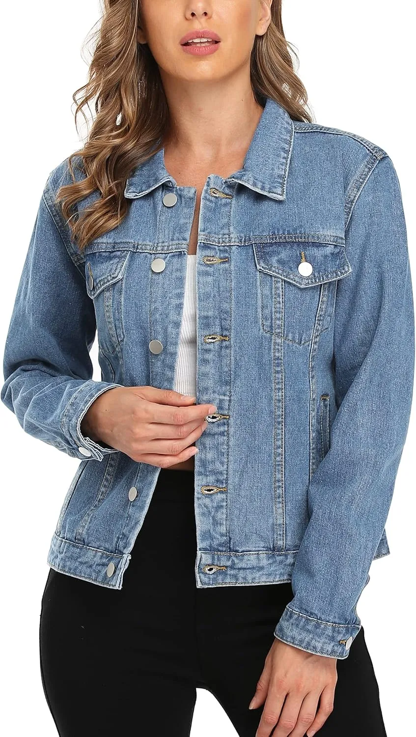 MISS MOLY Women's Denim Jackets Button Up Long Sleeve Basic Trendy Trucker Jackets