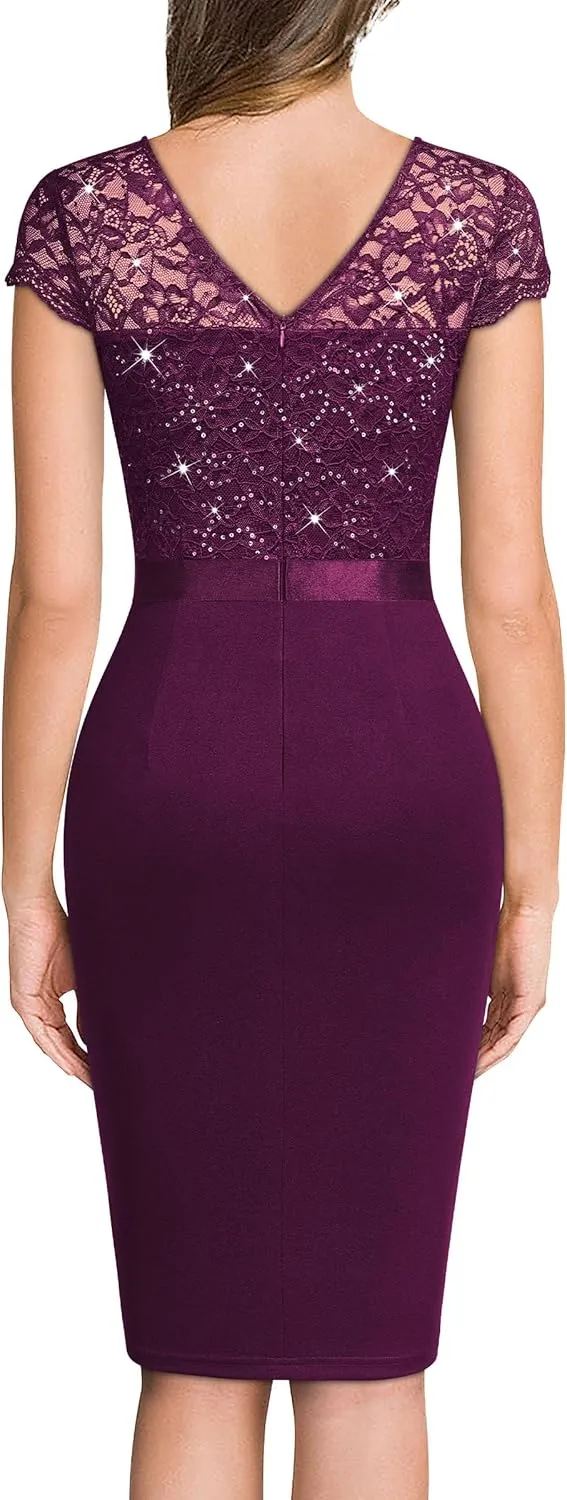 Miusol Women's Elegant Cap Sleeve Sequin Lace Cocktail Dress