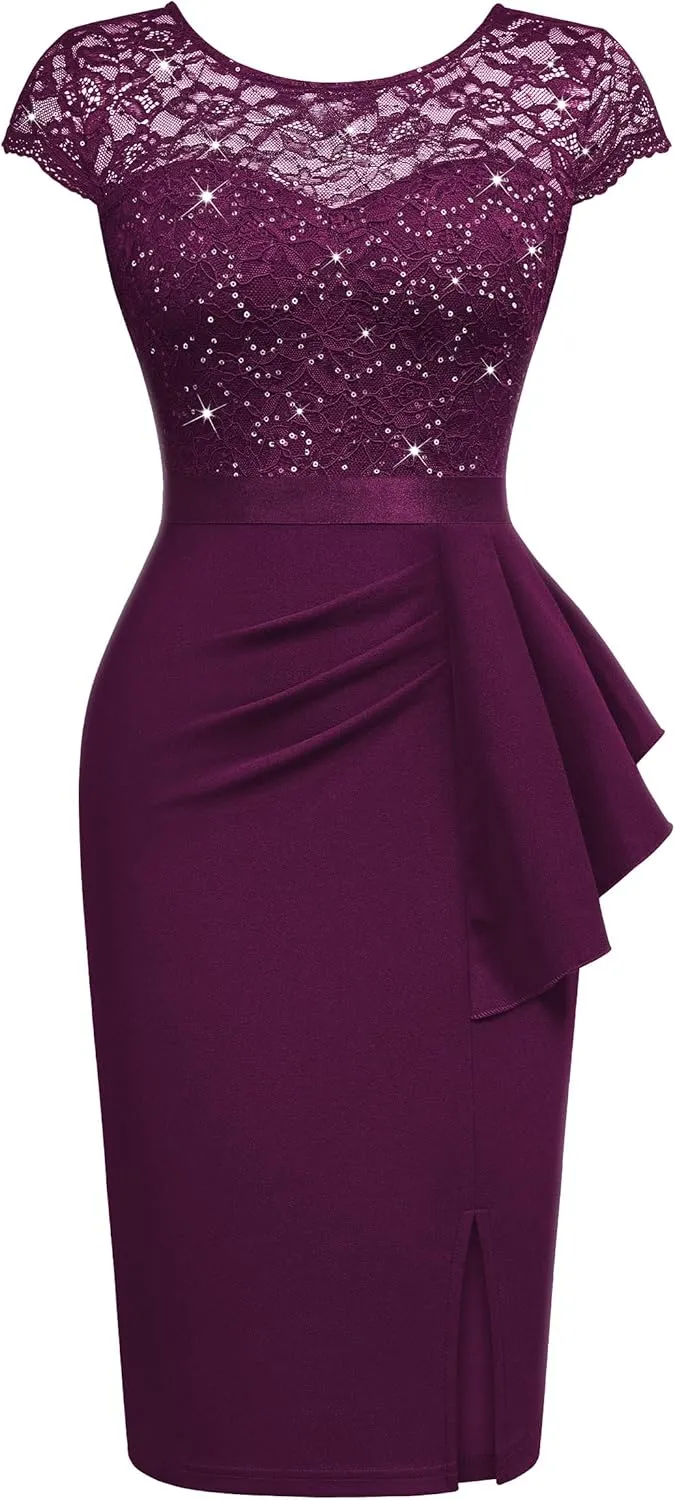 Miusol Women's Elegant Cap Sleeve Sequin Lace Cocktail Dress