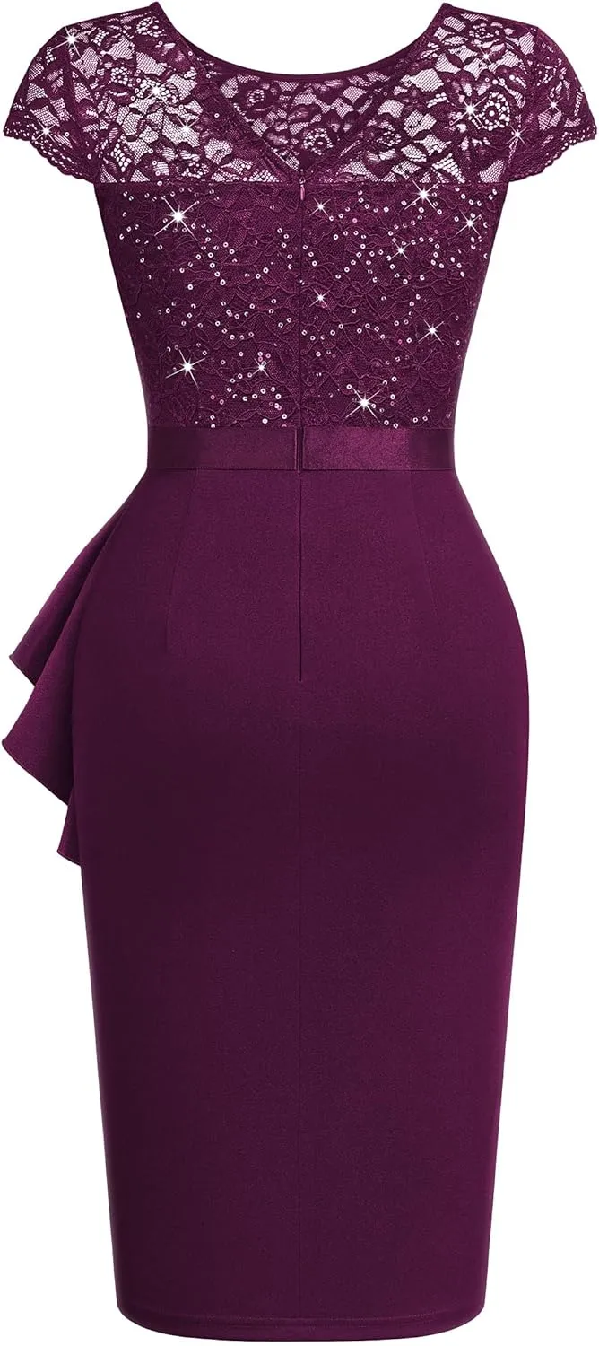 Miusol Women's Elegant Cap Sleeve Sequin Lace Cocktail Dress