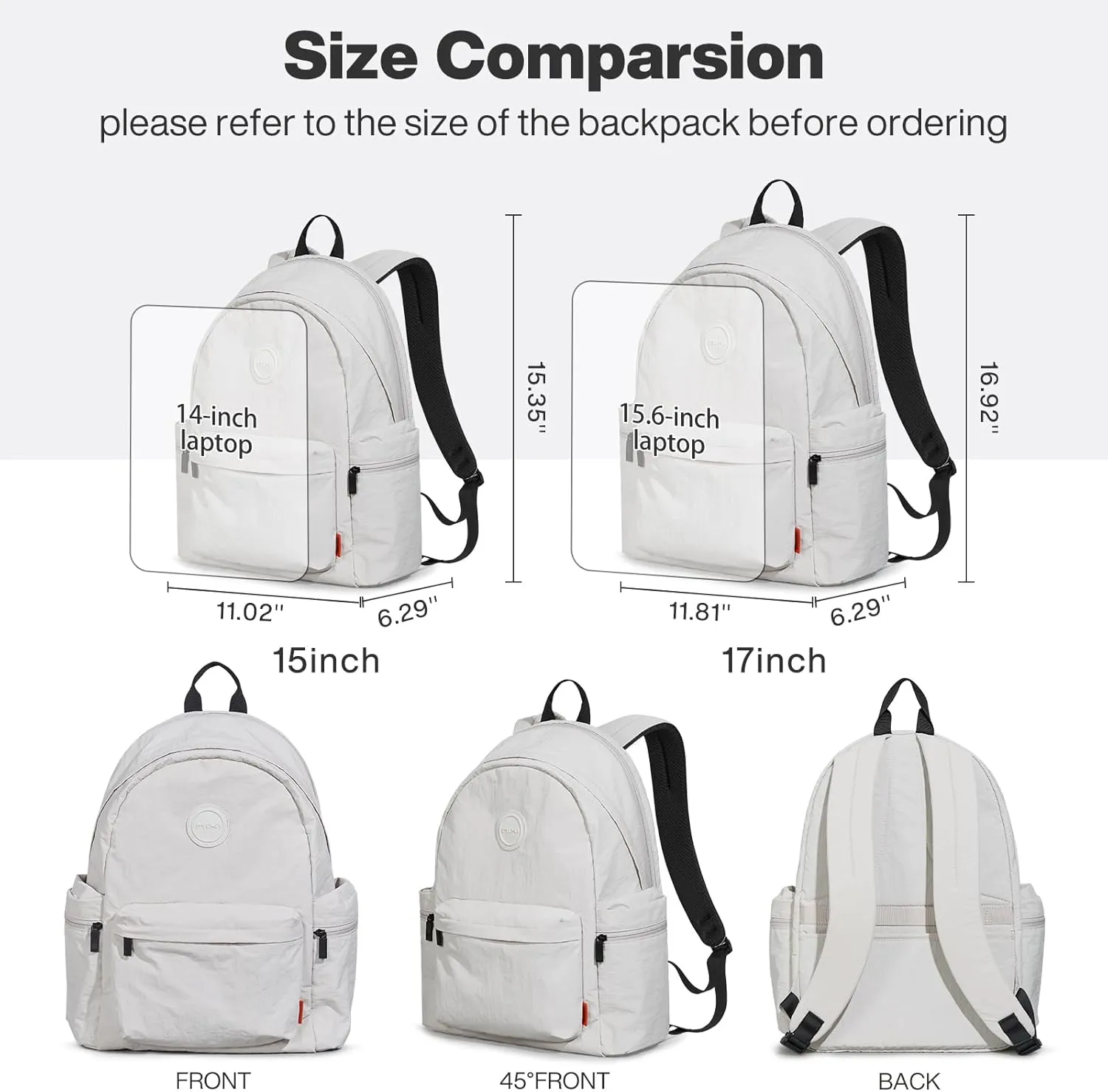 mixi Outdoor Lightweight Backpack Casual Carry On Laptop Backpack Travel Bookbag for Women Men, Water Resistant Durable Hiking Bag for Camping Weekender Sports College Work, 17 Inch, Light Gray