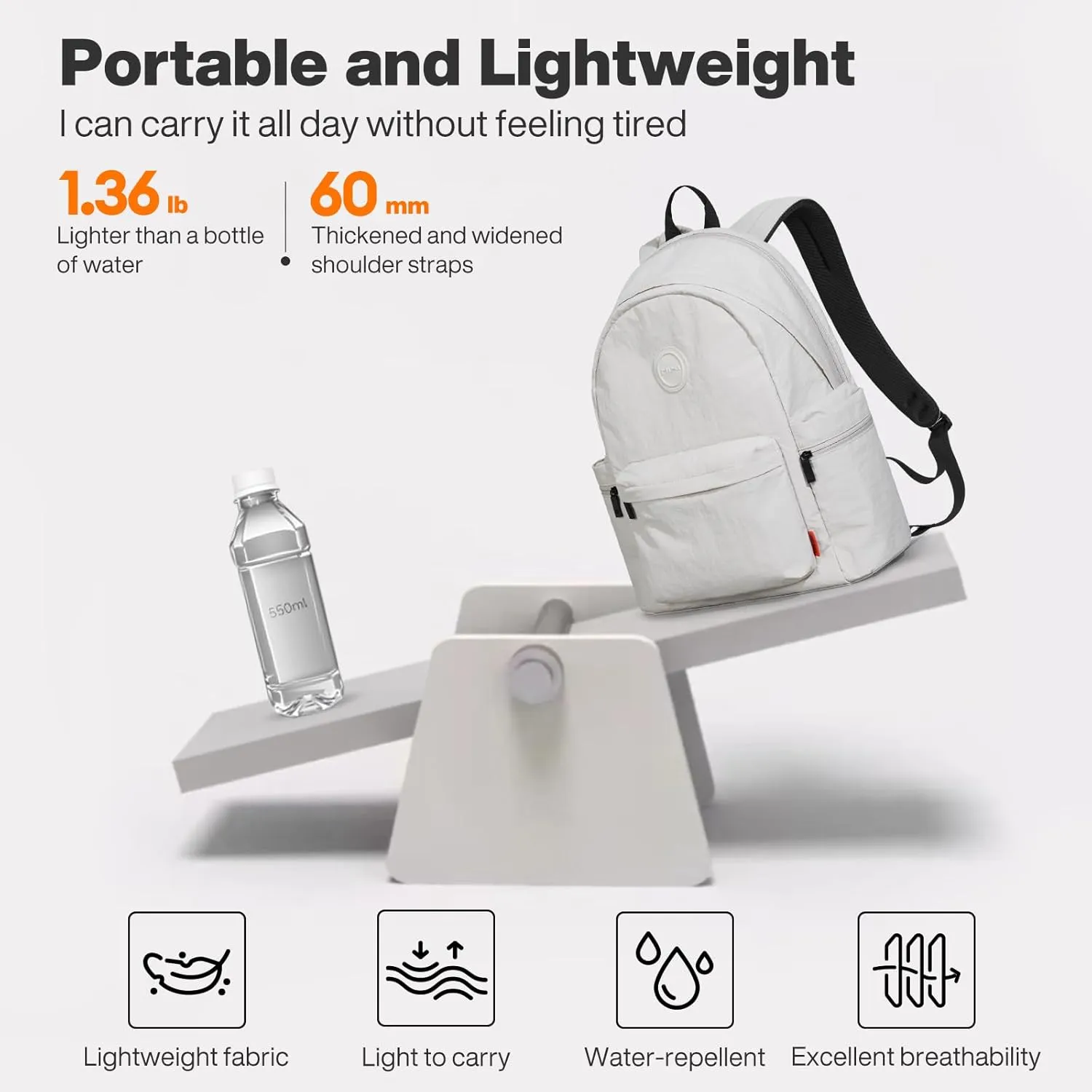 mixi Outdoor Lightweight Backpack Casual Carry On Laptop Backpack Travel Bookbag for Women Men, Water Resistant Durable Hiking Bag for Camping Weekender Sports College Work, 17 Inch, Light Gray