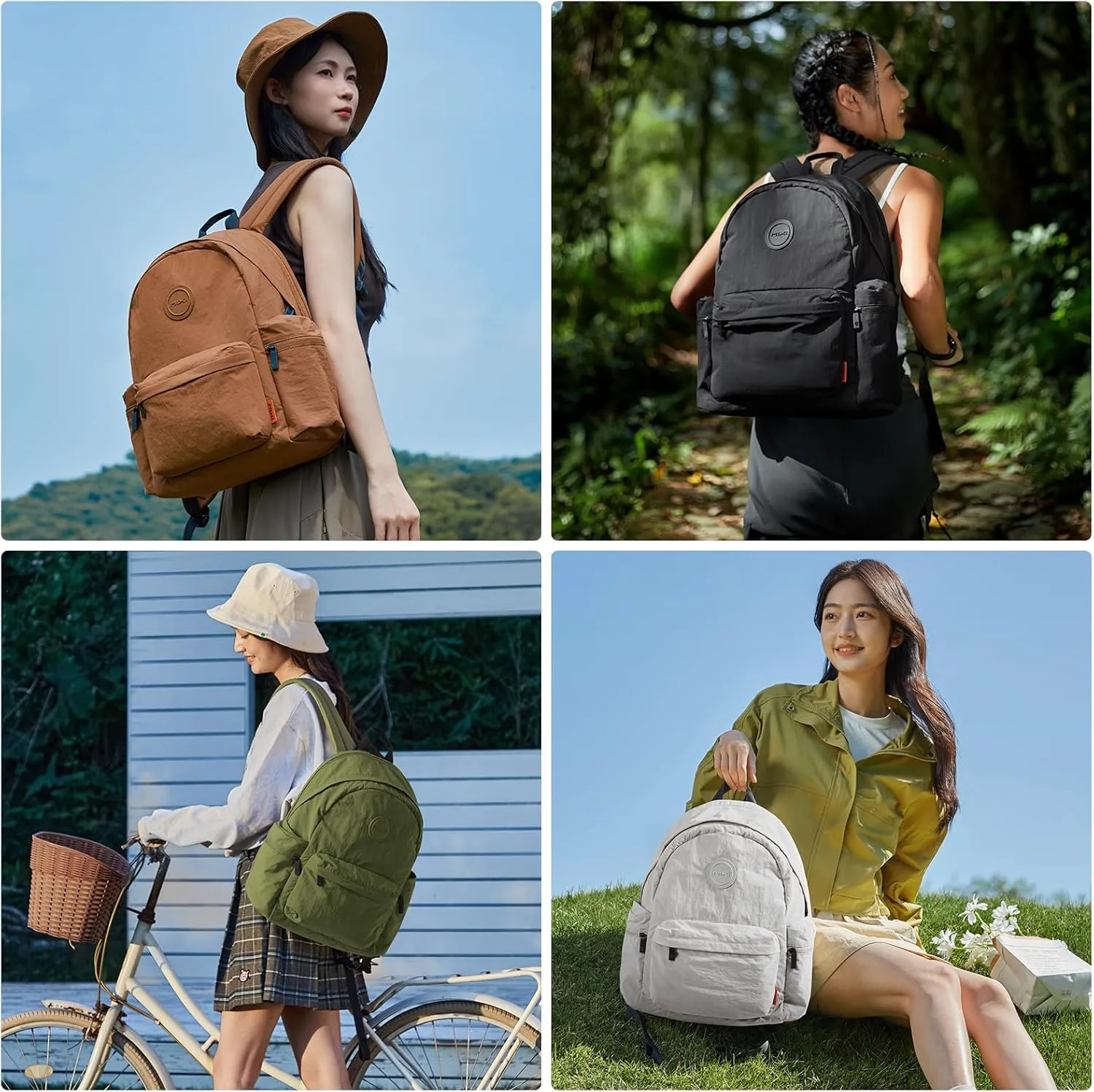 mixi Outdoor Lightweight Backpack Casual Carry On Laptop Backpack Travel Bookbag for Women Men, Water Resistant Durable Hiking Bag for Camping Weekender Sports College Work, 17 Inch, Light Gray