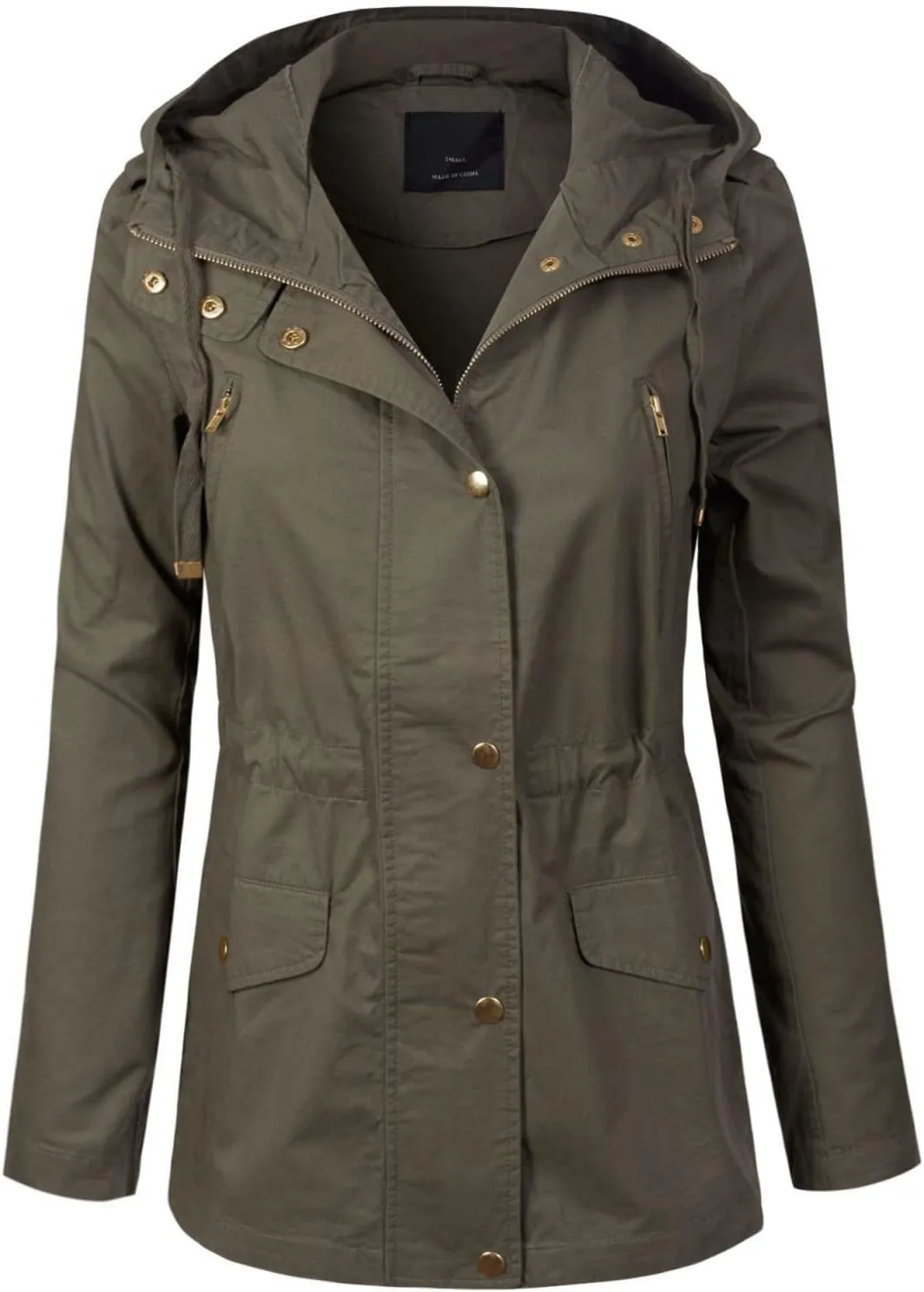 MixMatchy Women's Basic Military Anorak Jacket Zip Up Snap button Hooded Parka Safari Utility Coat with Pocket