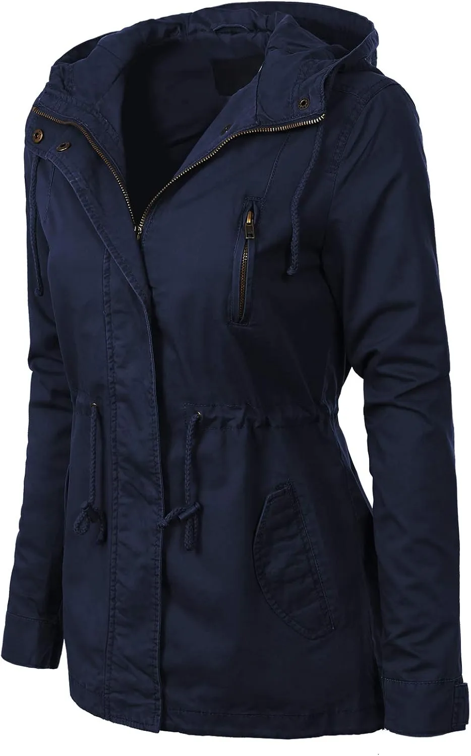 MixMatchy Women's Basic Military Anorak Jacket Zip Up Snap button Hooded Parka Safari Utility Coat with Pocket