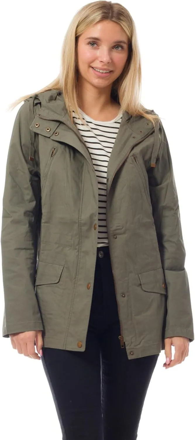 MixMatchy Women's Basic Military Anorak Jacket Zip Up Snap button Hooded Parka Safari Utility Coat with Pocket