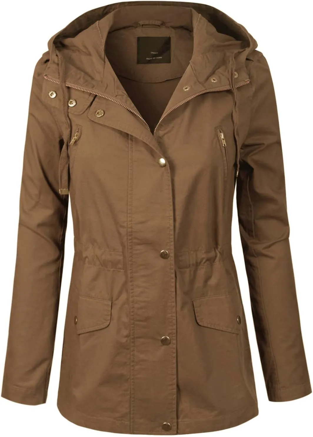 MixMatchy Women's Basic Military Anorak Jacket Zip Up Snap button Hooded Parka Safari Utility Coat with Pocket