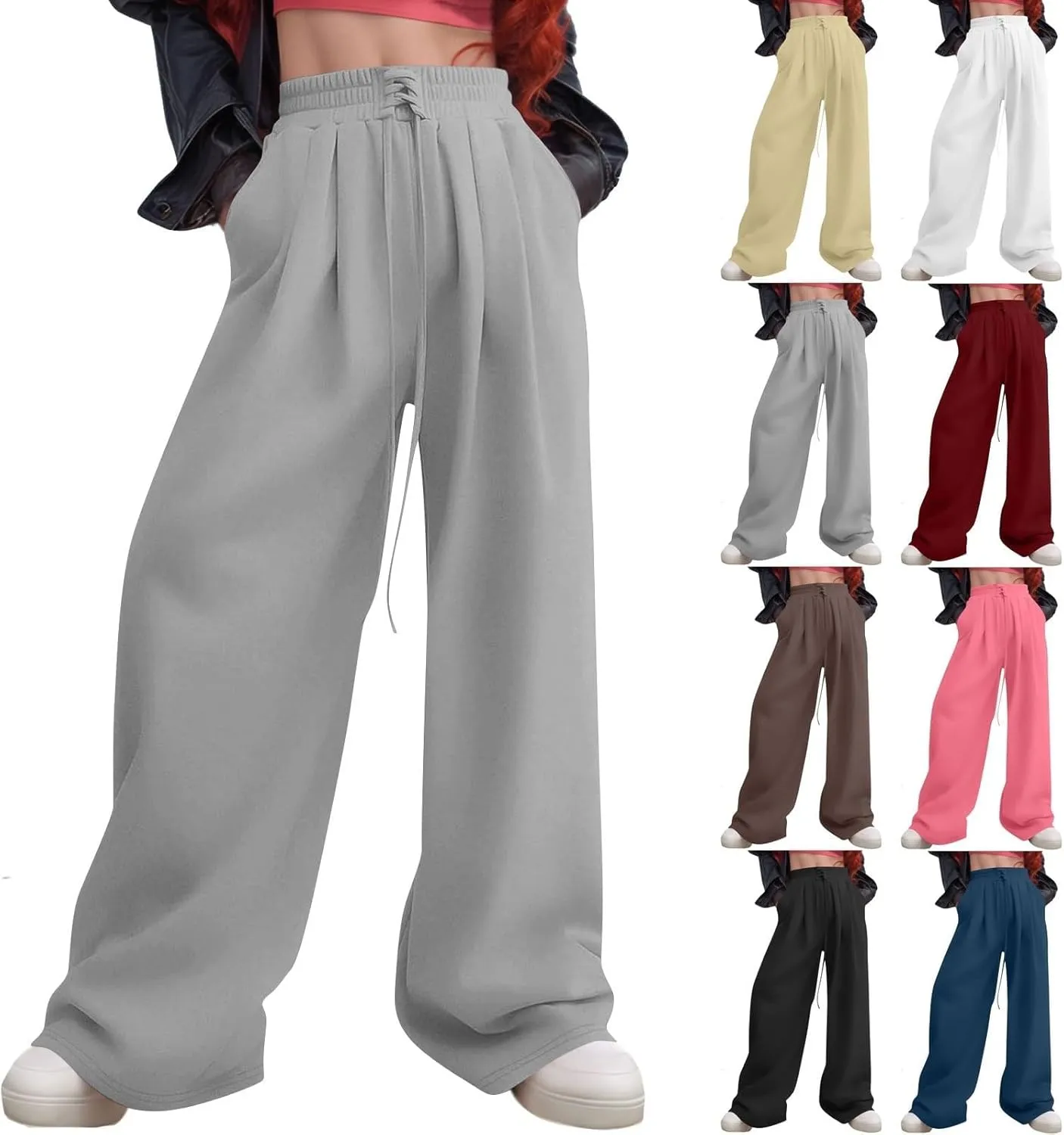 Miyaomn Wide Leg Sweatpants for Women 2024 Trendy High Waist Drawstring Baggy Lounge Pants Y2K Fashion Streetwear with Pocket