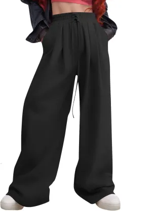 Miyaomn Wide Leg Sweatpants for Women 2024 Trendy High Waist Drawstring Baggy Lounge Pants Y2K Fashion Streetwear with Pocket