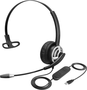 MKJ USB Headset with Microphone for PC Laptop, Computer Headset with Noise Cancelling Mic for Call Center and Office, Wired Headphones for UC Platforms Business Skype Ms Teams Zoom Webex Facetime