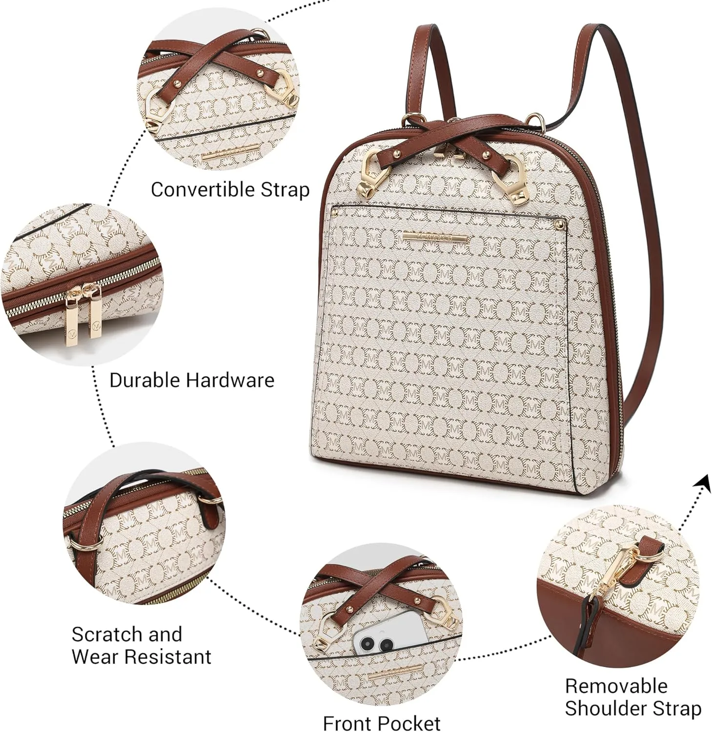 MKP COLLECTION Womens Convertible Backpack Purse Multi-Pocket Handbag Fashion Designer Ladies Shoulder Bag for Travel Work