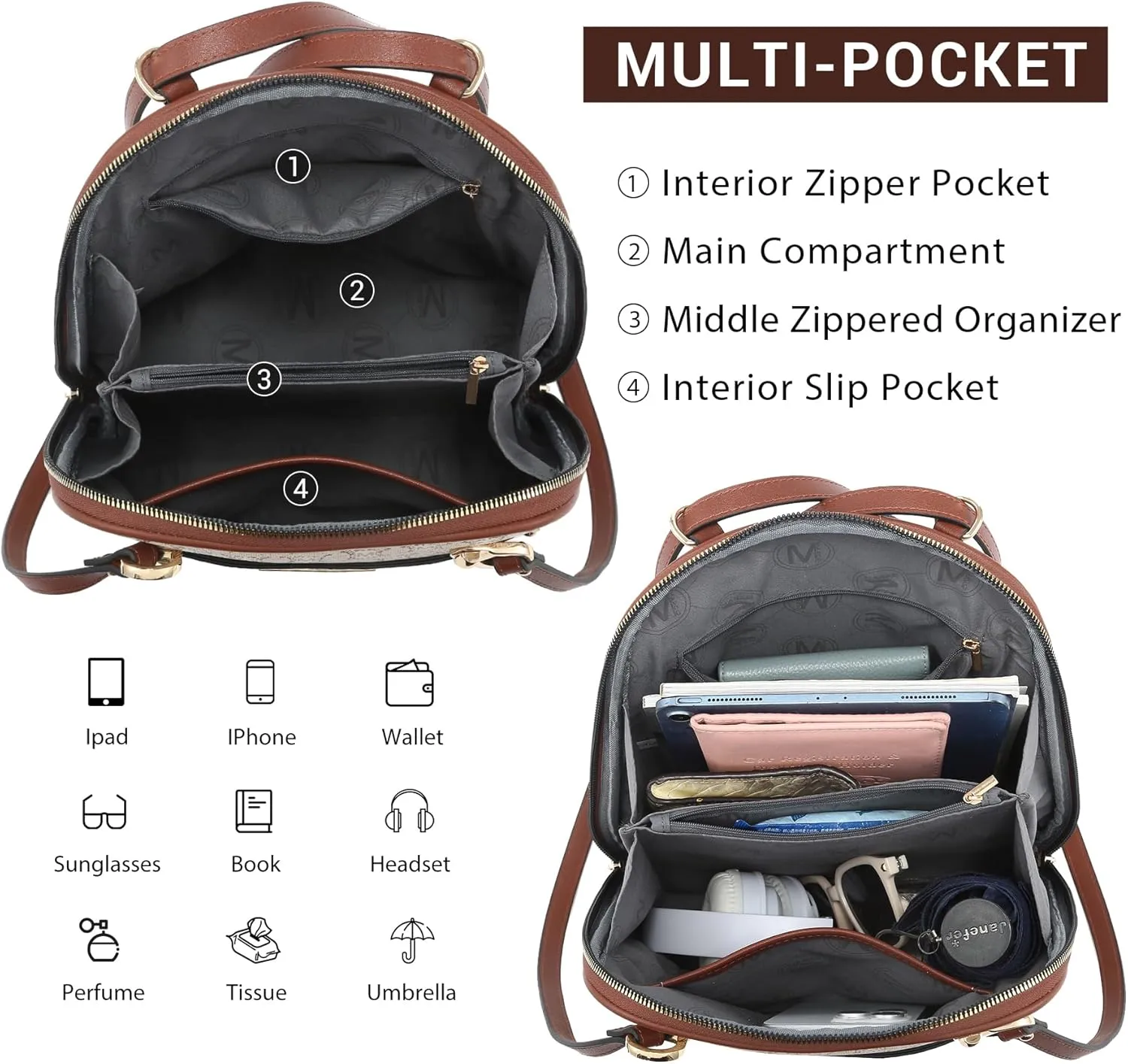 MKP COLLECTION Womens Convertible Backpack Purse Multi-Pocket Handbag Fashion Designer Ladies Shoulder Bag for Travel Work