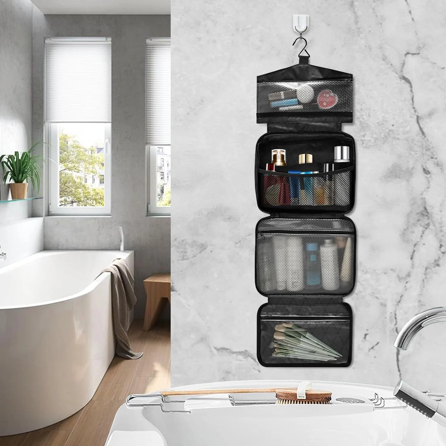 MNSRUU Hanging Toiletry Bags for Women Travel, Gothic Grunge Skulls Toiletry Organizer Portable Travel Toiletry Bags Clear Wash Bags Makeup Bag Cosmetic Bag
