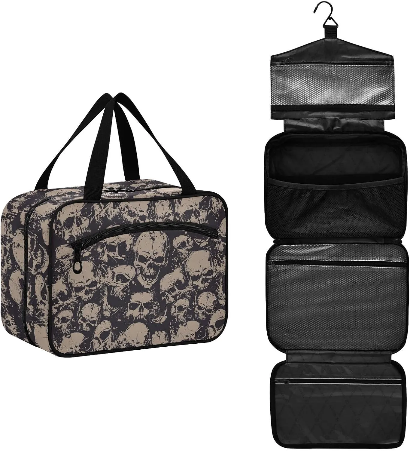 MNSRUU Hanging Toiletry Bags for Women Travel, Gothic Grunge Skulls Toiletry Organizer Portable Travel Toiletry Bags Clear Wash Bags Makeup Bag Cosmetic Bag