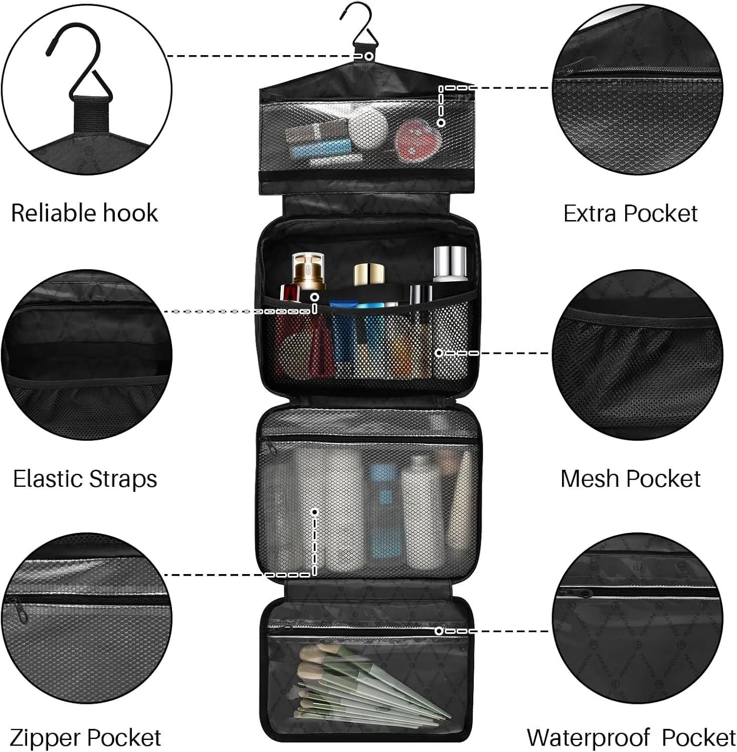 MNSRUU Hanging Toiletry Bags for Women Travel, Gothic Grunge Skulls Toiletry Organizer Portable Travel Toiletry Bags Clear Wash Bags Makeup Bag Cosmetic Bag