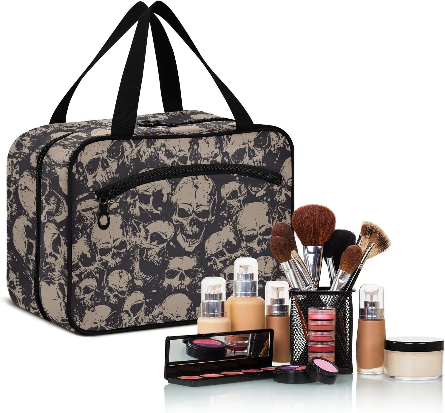 MNSRUU Hanging Toiletry Bags for Women Travel, Gothic Grunge Skulls Toiletry Organizer Portable Travel Toiletry Bags Clear Wash Bags Makeup Bag Cosmetic Bag