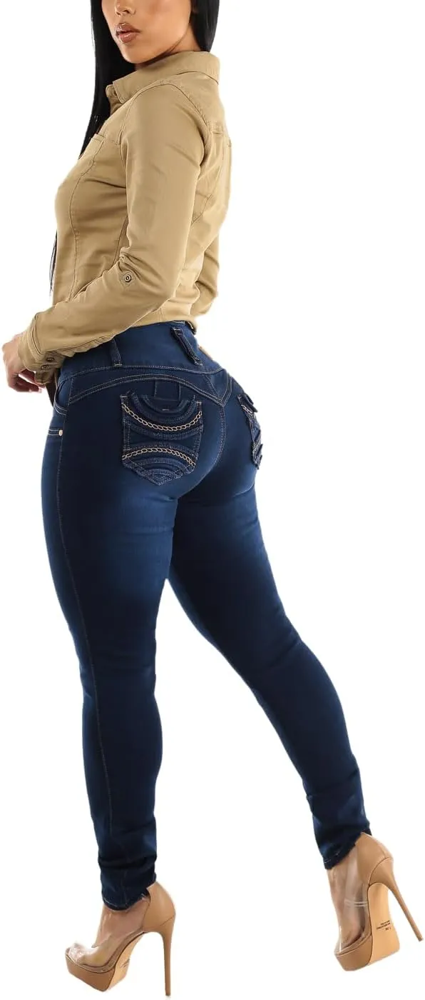 Moda Xpress Women Juniors High Waisted, Mid Rise Butt Lifting Colombian Design Skinny Jeans 10623N