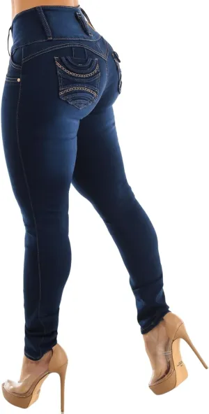 Moda Xpress Women Juniors High Waisted, Mid Rise Butt Lifting Colombian Design Skinny Jeans 10623N