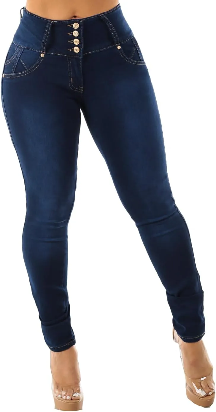 Moda Xpress Women Juniors High Waisted, Mid Rise Butt Lifting Colombian Design Skinny Jeans 10623N