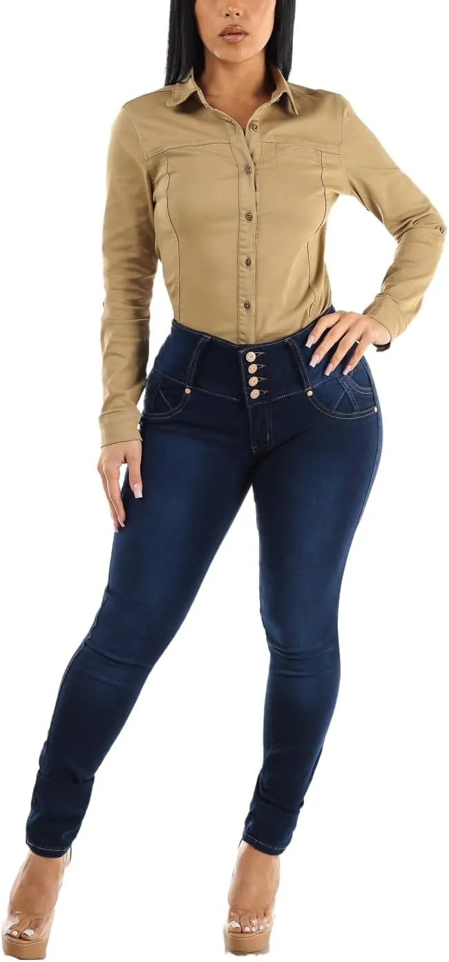 Moda Xpress Women Juniors High Waisted, Mid Rise Butt Lifting Colombian Design Skinny Jeans 10623N