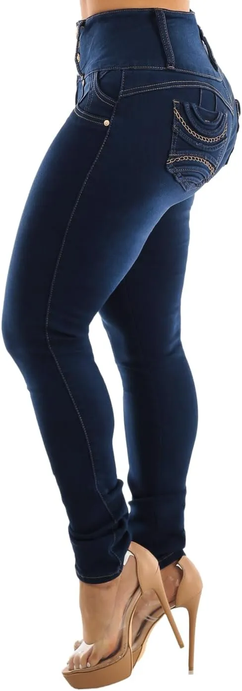 Moda Xpress Women Juniors High Waisted, Mid Rise Butt Lifting Colombian Design Skinny Jeans 10623N