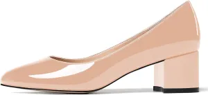 MODENCOCO Women's Patent Leather Round Toe Solid Slip On Chunky Low Heel Pumps Wedding Evening Dress Shoes 2 Inch