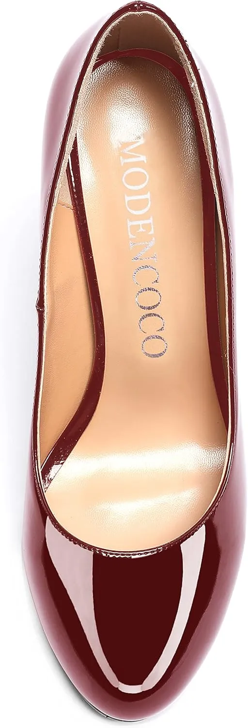 MODENCOCO Women's Patent Leather Round Toe Solid Slip On Chunky Low Heel Pumps Wedding Evening Dress Shoes 2 Inch
