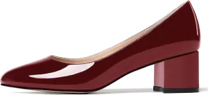 MODENCOCO Women's Patent Leather Round Toe Solid Slip On Chunky Low Heel Pumps Wedding Evening Dress Shoes 2 Inch