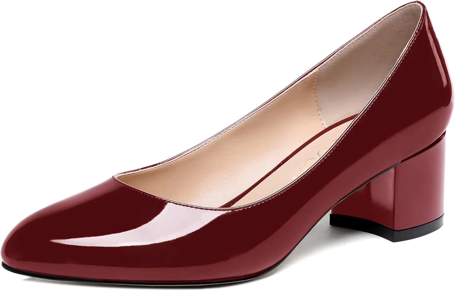 MODENCOCO Women's Patent Leather Round Toe Solid Slip On Chunky Low Heel Pumps Wedding Evening Dress Shoes 2 Inch
