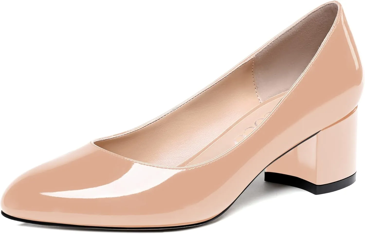 MODENCOCO Women's Patent Leather Round Toe Solid Slip On Chunky Low Heel Pumps Wedding Evening Dress Shoes 2 Inch