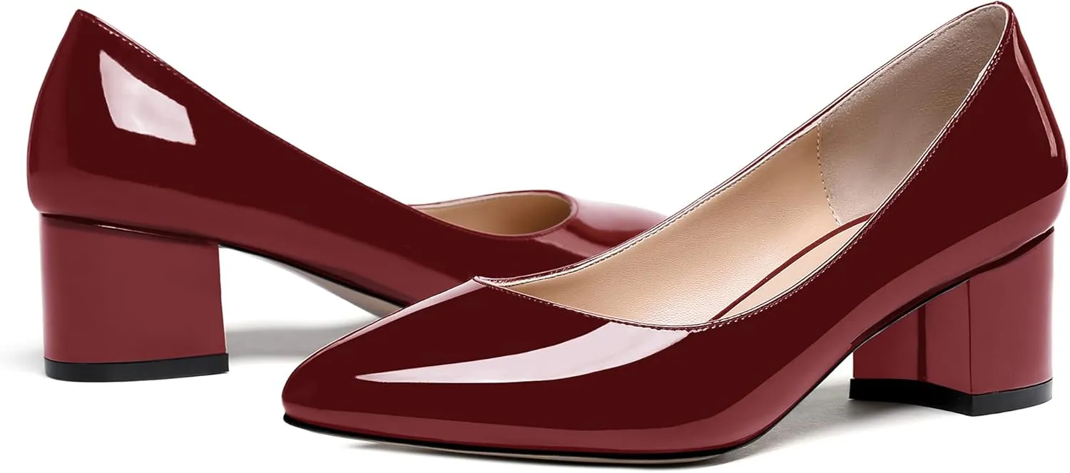 MODENCOCO Women's Patent Leather Round Toe Solid Slip On Chunky Low Heel Pumps Wedding Evening Dress Shoes 2 Inch