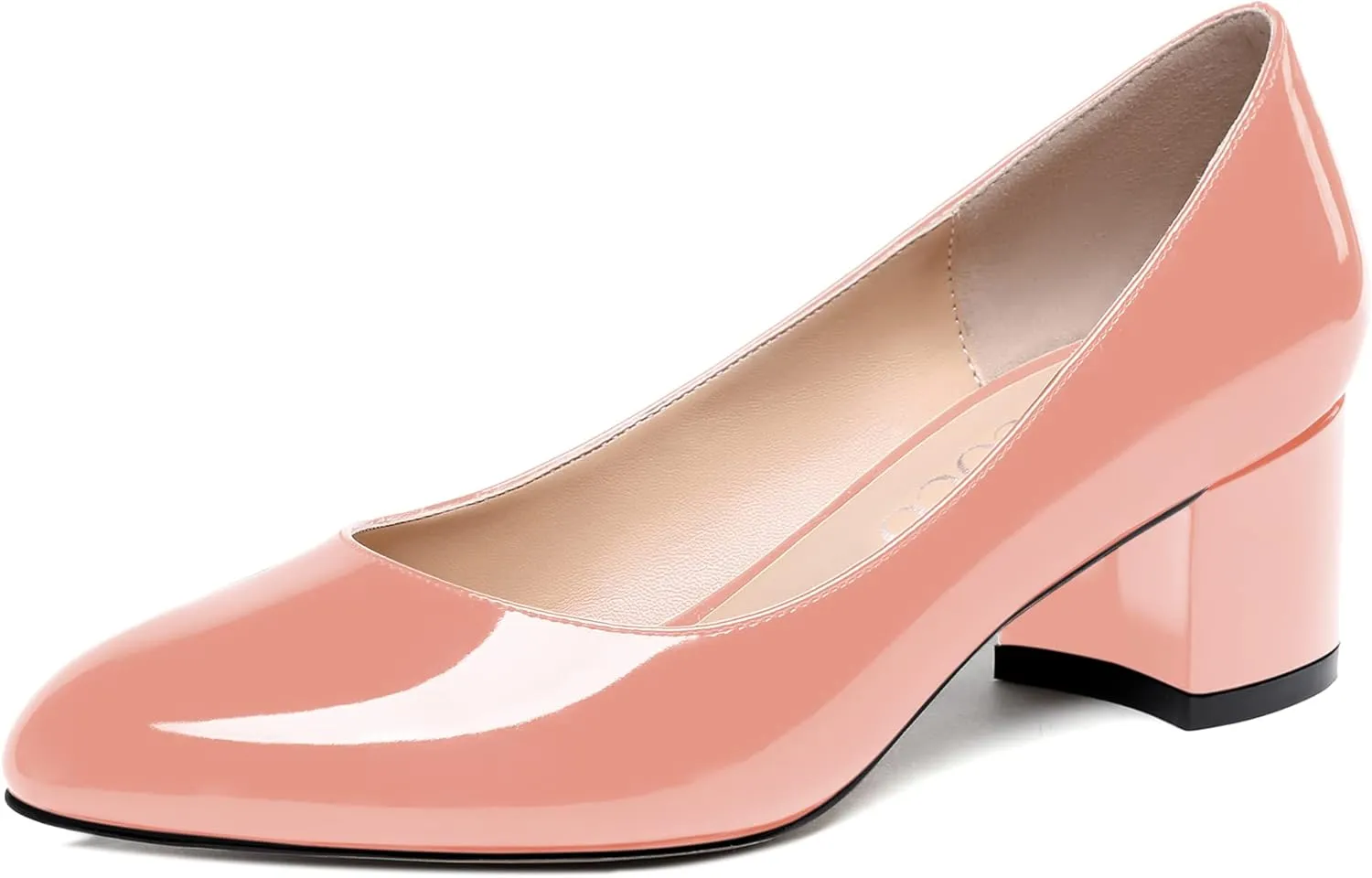 MODENCOCO Women's Patent Leather Round Toe Solid Slip On Chunky Low Heel Pumps Wedding Evening Dress Shoes 2 Inch