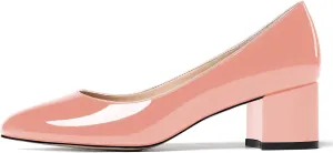MODENCOCO Women's Patent Leather Round Toe Solid Slip On Chunky Low Heel Pumps Wedding Evening Dress Shoes 2 Inch