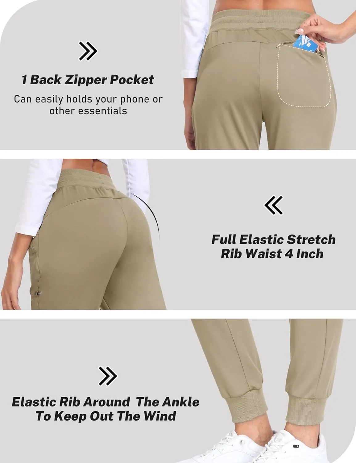 MoFiz Women's Fleece Lined Hiking Pants Water Resistant High Waisted Thermal Joggers Winter Running Sweatpants Zip Pockets