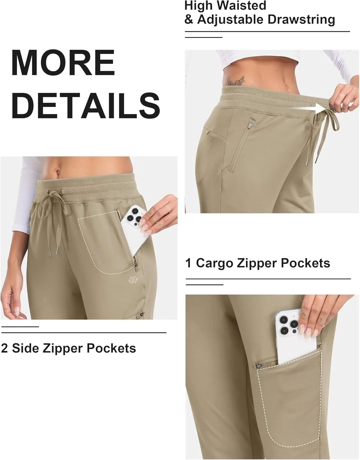 MoFiz Women's Fleece Lined Hiking Pants Water Resistant High Waisted Thermal Joggers Winter Running Sweatpants Zip Pockets