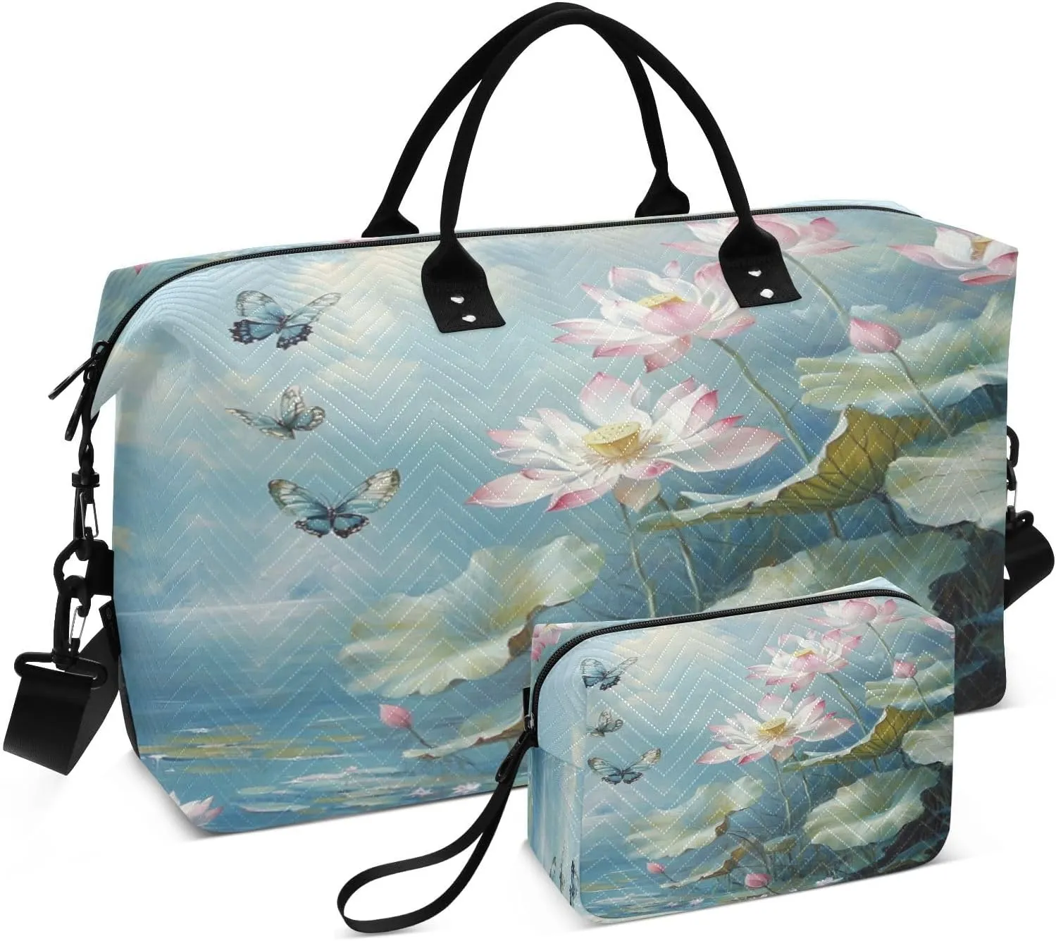 Monarch Butterfly Flowers Sports Gym Bag for Women Men Travel Duffel Bag Weekend Overnight Carry on Bag with Toiletry Bag Air Travel Bag for Hospital Plane Swimming Yoga Workout