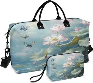 Monarch Butterfly Flowers Sports Gym Bag for Women Men Travel Duffel Bag Weekend Overnight Carry on Bag with Toiletry Bag Air Travel Bag for Hospital Plane Swimming Yoga Workout