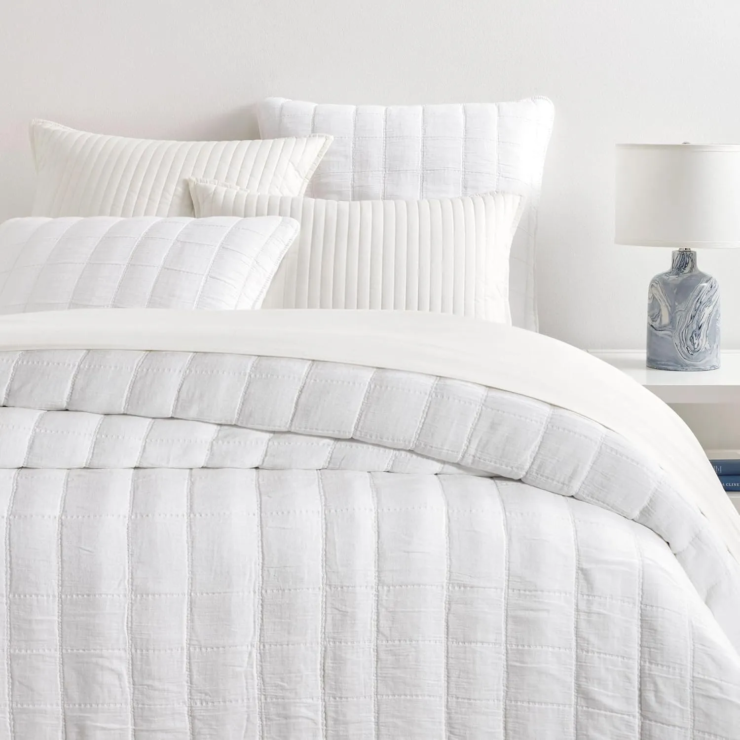 Monet White Quilted Sham, Standard Size, White Solid Pattern