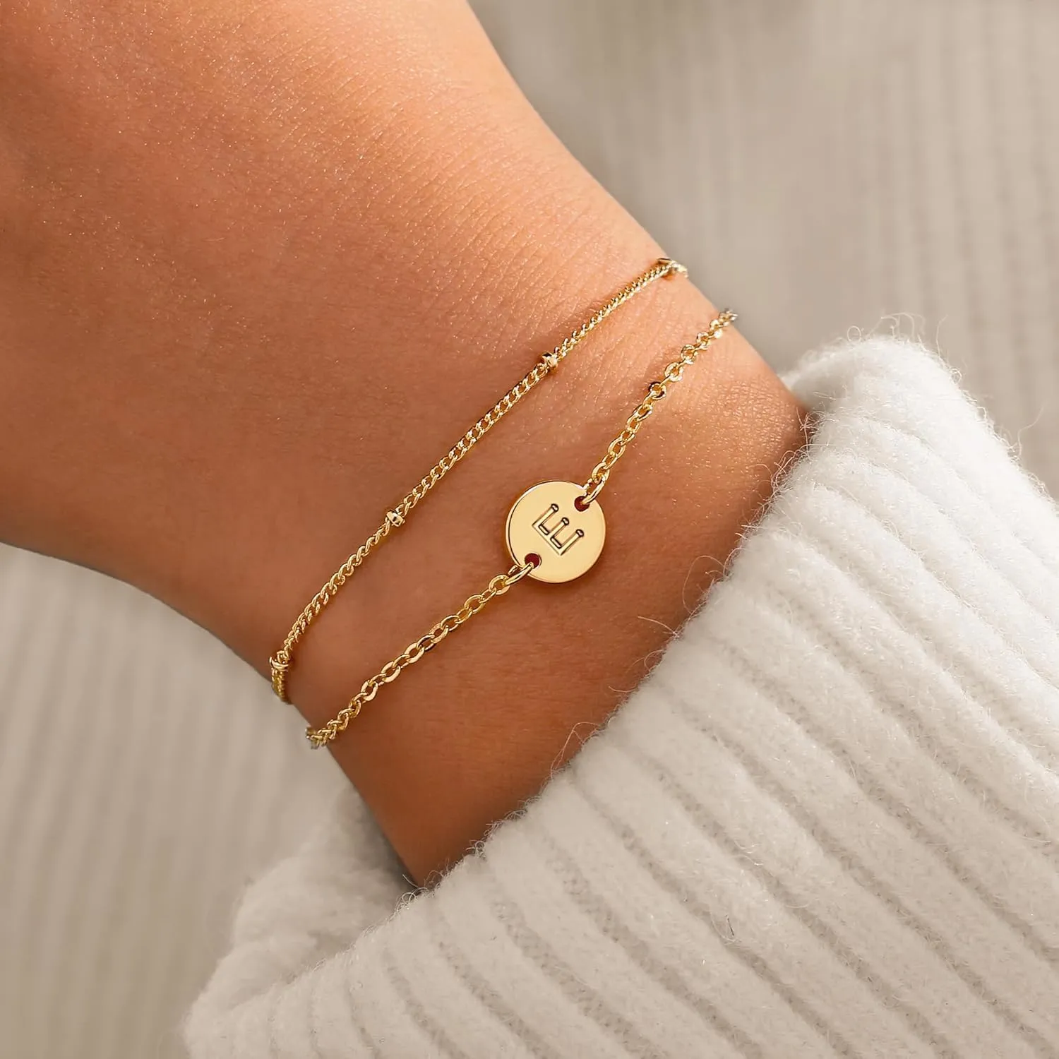 MONOZO Gold Bracelets for Women Jewelry Gifts - Dainty 18K Real Gold Plated Disc Monogram Letter A-Z Initial Bracelets for Women Trendy Personalized Letter Bracelet Jewelry Gifts for Her