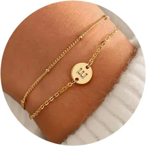 MONOZO Gold Bracelets for Women Jewelry Gifts - Dainty 18K Real Gold Plated Disc Monogram Letter A-Z Initial Bracelets for Women Trendy Personalized Letter Bracelet Jewelry Gifts for Her