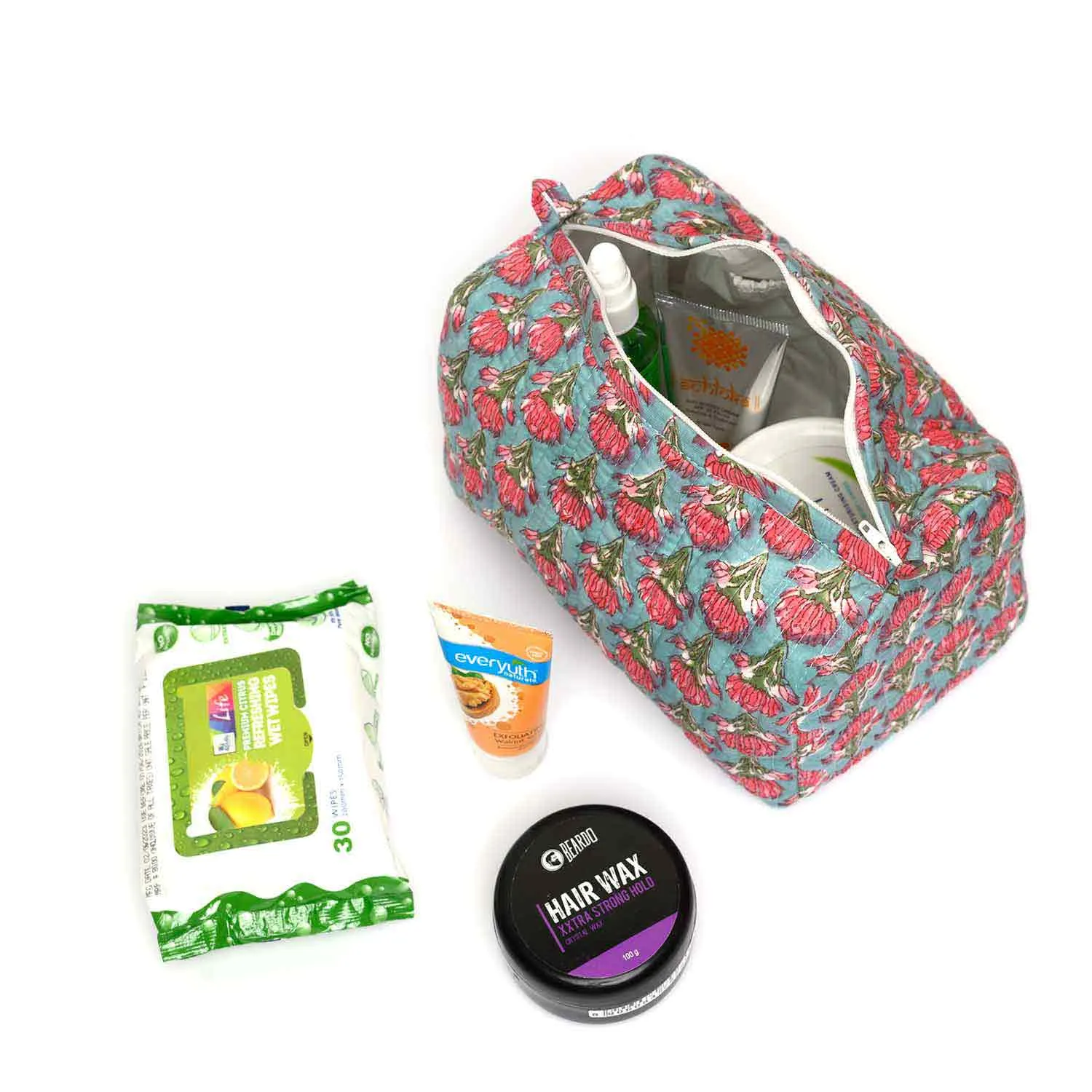 MONSOON LILY BLOCK PRINTED QUILTED TOILETRY POUCH