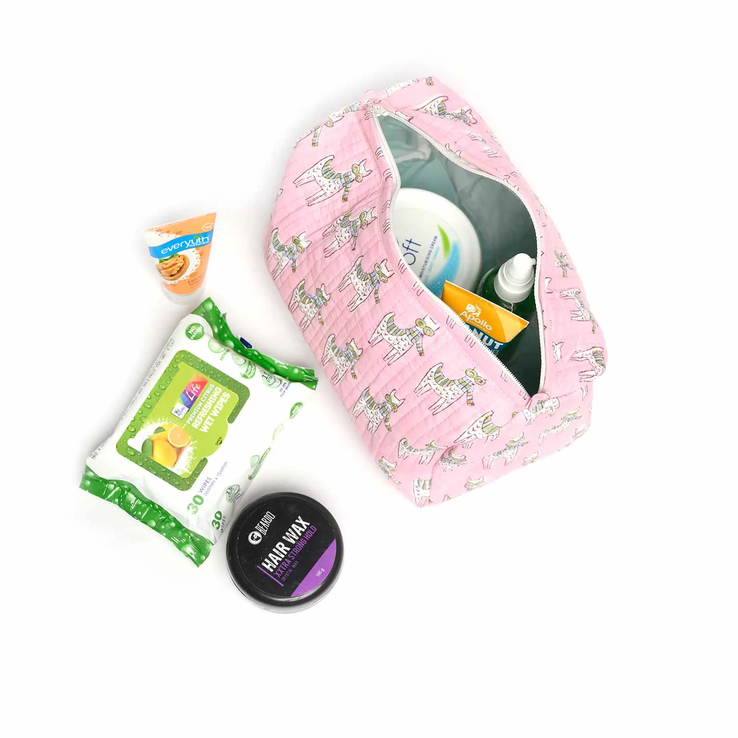 MOON WALK CAT PINK BLOCK QUILTED TOILETRY POUCH
