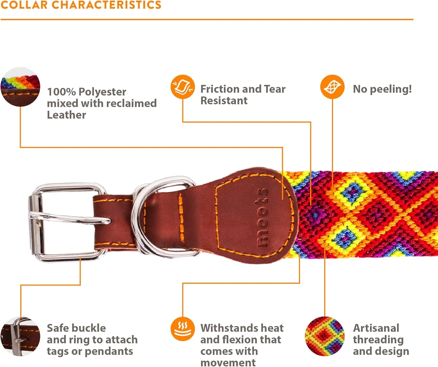 Moots Root Medium Dog Collar, Handmade with Durable Nylon and Leather, Colorful and Long-Lasting Design, Reinforced Steel Buckle, Adjustable, Comfortable, and Easy to Clean