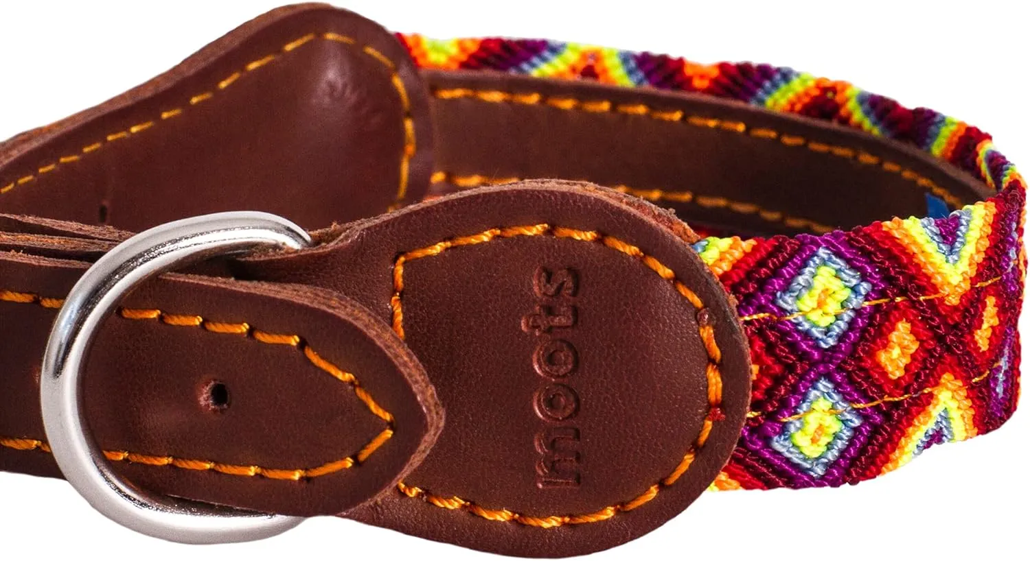 Moots Root Medium Dog Collar, Handmade with Durable Nylon and Leather, Colorful and Long-Lasting Design, Reinforced Steel Buckle, Adjustable, Comfortable, and Easy to Clean