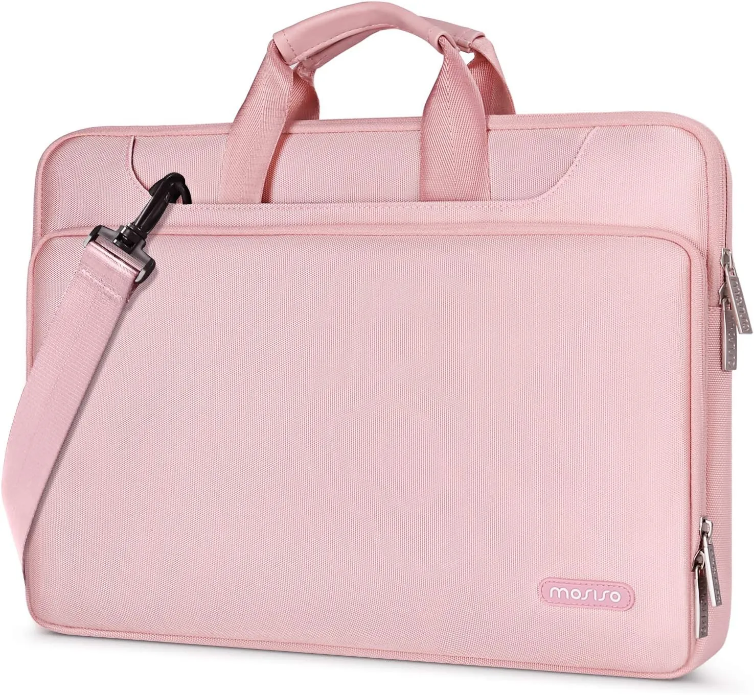 MOSISO 360 Protective Laptop Shoulder Bag Compatible with MacBook Air 13 inch M4 M3 M2 M1 2025-2018/Pro M2 M1 2025-2016,Matching Color Sleeve with Belt, Pink