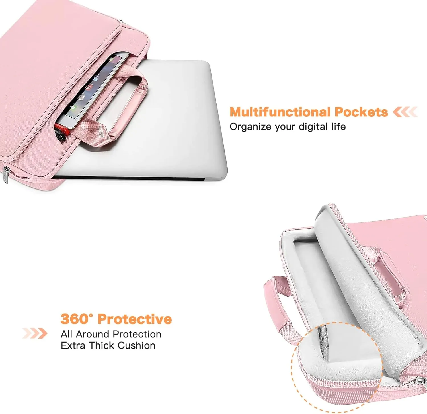 MOSISO 360 Protective Laptop Shoulder Bag Compatible with MacBook Air 13 inch M4 M3 M2 M1 2025-2018/Pro M2 M1 2025-2016,Matching Color Sleeve with Belt, Pink